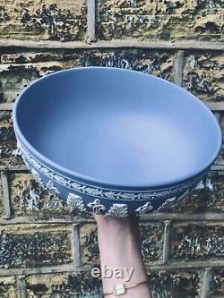 Wedgwood Acanthus Large Bowl Jasper Ware Vintage Blue Stoneware