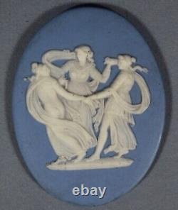 Wedgwood, Antique Victorian Blue Jasperware Plaque Roundel, Three Graces, Framed