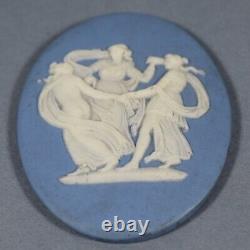 Wedgwood, Antique Victorian Blue Jasperware Plaque Roundel, Three Graces, Framed