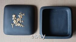Wedgwood BLACK GILDED Basalt Jasperware SQUARE PRUNUS Box