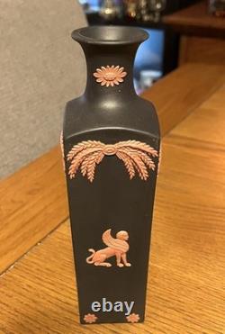Wedgwood BLACK & TERRACOTTA Jasperware EGYPTIAN Square Bottle Vase With Orig Box