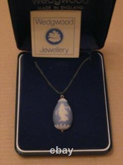 Wedgwood BLUE Jasper & SILVER DANCING HOURS Egg Tear Drop PENDANT NECKLACE