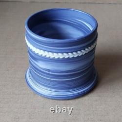 Wedgwood BLUE & WHITE Jasperware Agate SWIRLED MARBLED Short Vase Pot RARE