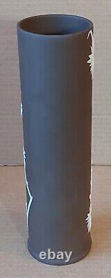 Wedgwood BROWN CHOCOLATE Jasperware Prunus Tall Round Tubular Vase