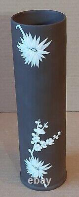 Wedgwood BROWN CHOCOLATE Jasperware Prunus Tall Round Tubular Vase