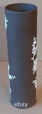 Wedgwood BROWN CHOCOLATE Jasperware Prunus Tall Round Tubular Vase