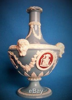 Wedgwood Barber Bottle Vase Jasper Ware Jasper Dip Tricolour Bacchus Heads Teal
