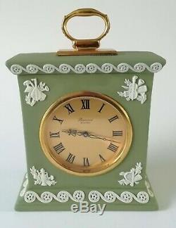 Wedgwood Baronet Mantel Clock Swiss Movement Green Jasperware Clock