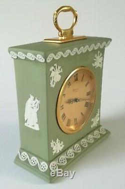 Wedgwood Baronet Mantel Clock Swiss Movement Green Jasperware Clock