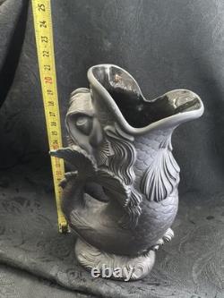 Wedgwood Black Basalt Gurgle Fish Dolphin Jug 1977, Excellent Condition