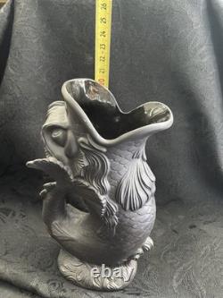 Wedgwood Black Basalt Gurgle Fish Dolphin Jug 1977, Excellent Condition
