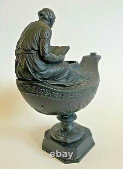 Wedgwood Black Basalt Jasperware Aladdin Vestal Oil Lamp Woman Reading c 1850