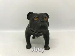 Wedgwood Black Basalt Jasperware Bull Dog withGlass Eyes And Original Metal Collar