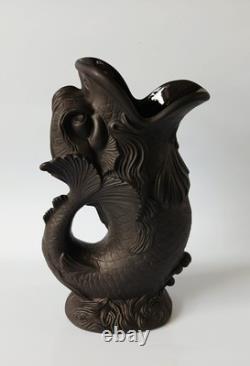 Wedgwood Black Basalt Jasperware Gurgle Fish / Dolphin Pitcher