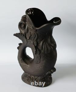 Wedgwood Black Basalt Jasperware Gurgle Fish / Dolphin Pitcher