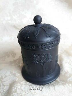 Wedgwood Black Basalt Jasperware Round Container, Olympus Or Tobacco Jar