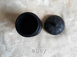 Wedgwood Black Basalt Jasperware Round Container, Olympus Or Tobacco Jar