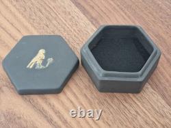 Wedgwood Black Basalt and Gold Jasperware Hexagonal Trinket Box Lidded