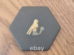 Wedgwood Black Basalt and Gold Jasperware Hexagonal Trinket Box Lidded