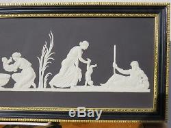 Wedgwood Black Jasper Ware Birth and Dipping of Achilles Framed Gilded Plaque