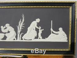 Wedgwood Black Jasperware Birth and Dipping of Achilles Framed Gilded Plaque