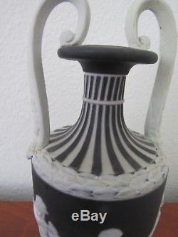 Wedgwood Black dipped jasperware Bacchanalian with engine turned handled vase