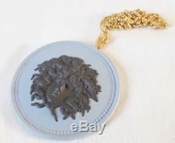 Wedgwood Black on Blue Medusa Jasperware Pendant with gold coloured chain