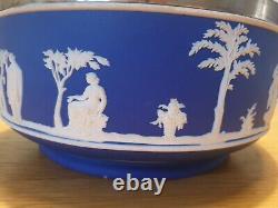 Wedgwood Blue And White Jasper Ware Large Fruit Bowl withHallmarked Silver Rim