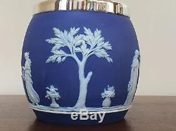 Wedgwood Blue JASPERWARE Antique Biscuit Barrel Jar & Lid Circa 1800s