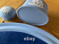 Wedgwood Blue Jasper Desk Set with lidded Ink Well and pen stand