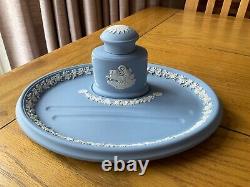 Wedgwood Blue Jasper Desk Set with lidded Ink Well and pen stand