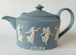 Wedgwood Blue Jasper Teapot Dancing Hours Miniature Jasperware