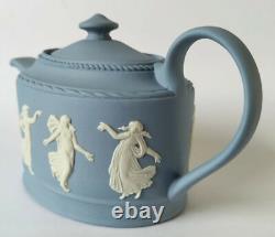 Wedgwood Blue Jasper Teapot Dancing Hours Miniature Jasperware