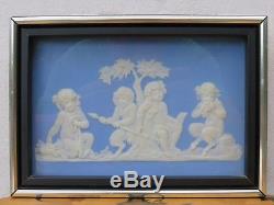 Wedgwood Blue Jasper Ware Bacchanalian Boys Glass Covered Framed Plaque (c. 1800)