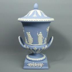 Wedgwood Blue Jasper Ware Campana Vase & Cover C. 1987