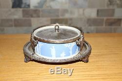 Wedgwood Blue Jasper Ware Large Dish Crown Silver-plated Cover Stand c. 1900