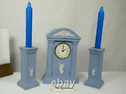 Wedgwood Blue Jasper Ware Millennium 2000 Mantel Clock & matching Candlesticks