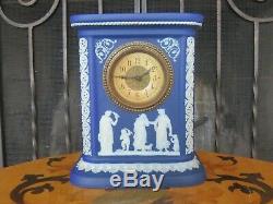 Wedgwood Blue Jasper Ware Muses Offering to Peace Mantle Desk Clock (c. 1895)