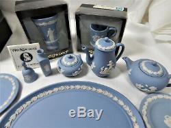 Wedgwood Blue Jasper complete Miniature Teaset and extras Vintage Mostly boxed