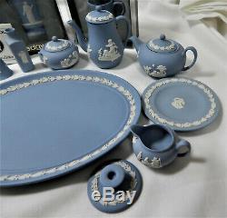 Wedgwood Blue Jasper complete Miniature Teaset and extras Vintage Mostly boxed