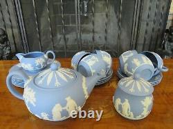 Wedgwood Blue Jasperware 23 Piece Proper True Tea Set Service Plates for 6 1956