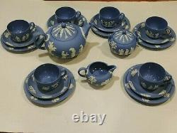 Wedgwood Blue Jasperware 23 Piece Tea Set Service Plates for 6 EUC