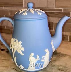 Wedgwood Blue Jasperware 4 pc Coffee / Tea Set Coffee Pot Teapot Cream Sugar