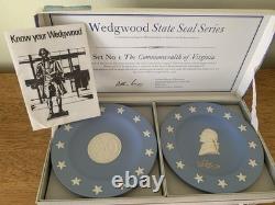 Wedgwood Blue Jasperware American State Seals Full Set of Thirteen England