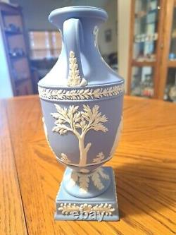 Wedgwood Blue Jasperware Apollo Muses Pedestal Trophy Vases 1954
