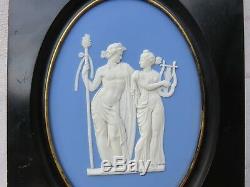 Wedgwood Blue Jasperware Bacchanalian Triumph Framed Oval Plaque (c. 1900)