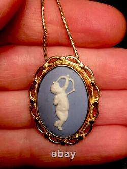 Wedgwood Blue Jasperware Cherub Cupid Necklace Pendant Brooch Amazing