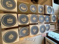 Wedgwood Blue Jasperware Christmas Plates Collection 1969-1988 Boxed Job Lot