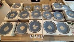 Wedgwood Blue Jasperware Christmas Plates Collection 1969-1988 Boxed Job Lot