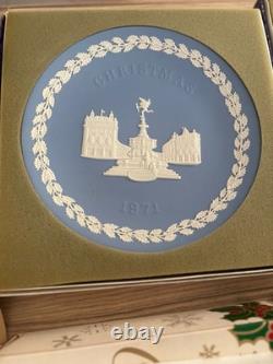 Wedgwood Blue Jasperware Christmas Plates Collection 1969-1988 Boxed Job Lot